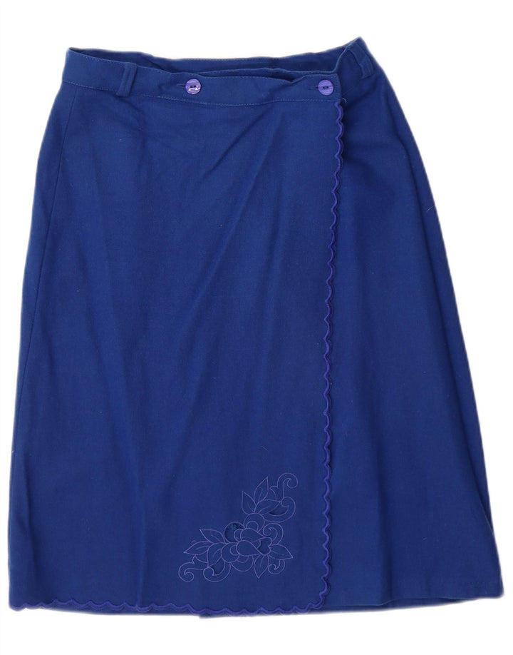 Gonna a portafoglio da donna vintage IT 48 XL W38 lana floreale blu
