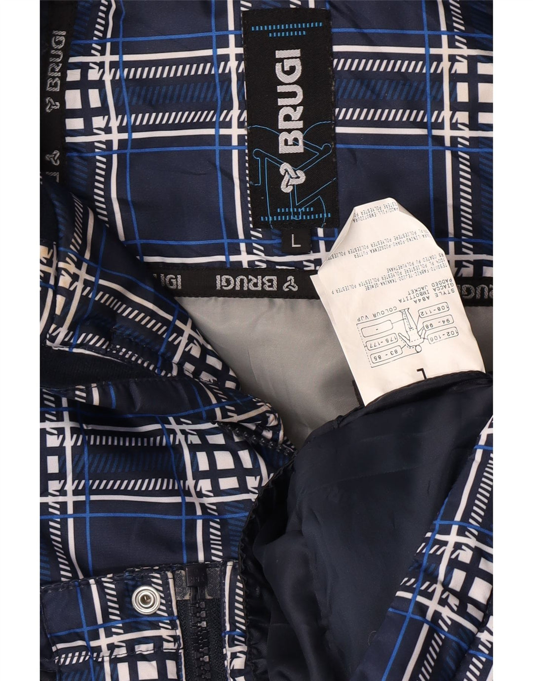 Giacca imbottita con cappuccio da uomo Brugi UK 40 grande poliestere a quadri blu navy