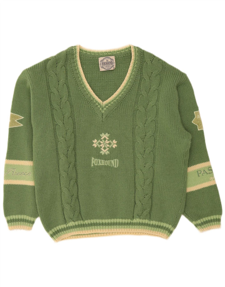 Maglione con scollo a V grafico da uomo Foxhound XL in lana a righe verdi