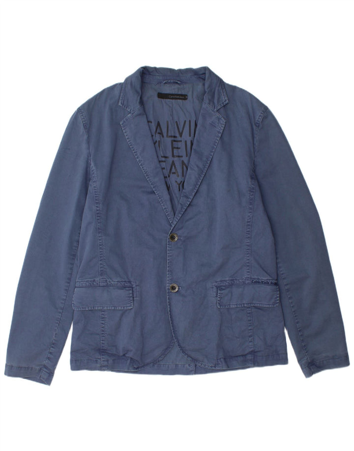 Giacca blazer da uomo a 2 bottoni Calvin Klein Jeans UK 42 XL cotone blu