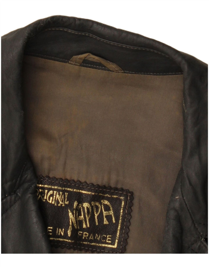 Giacca in pelle doppiopetto vintage da donna UK 8 piccola in pelle grigia