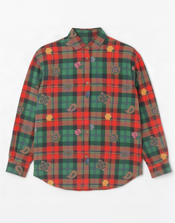 Henry Cottons Womens Loose Fit Flannel Shirt IT 42 Medium Green Plaid