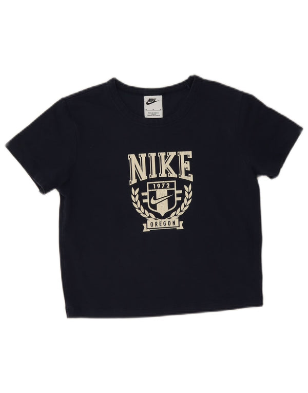 T-shirt grafica corta Nike da donna, taglia UK 12, cotone medio blu navy