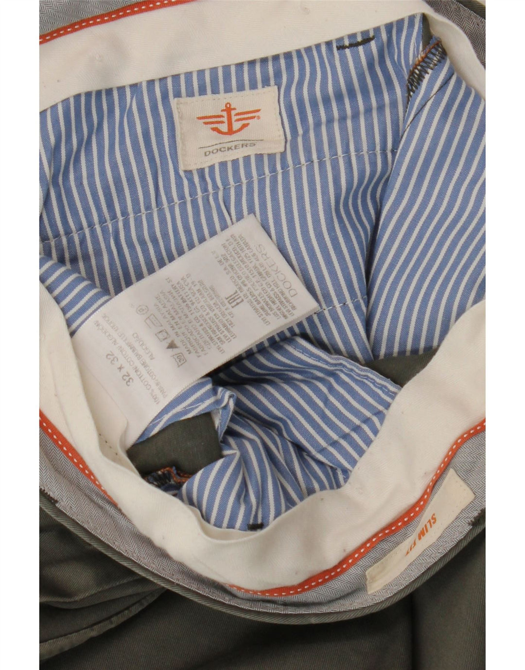 DOCKERS Pantaloni chino slim fit da uomo W32 L32 cotone kaki