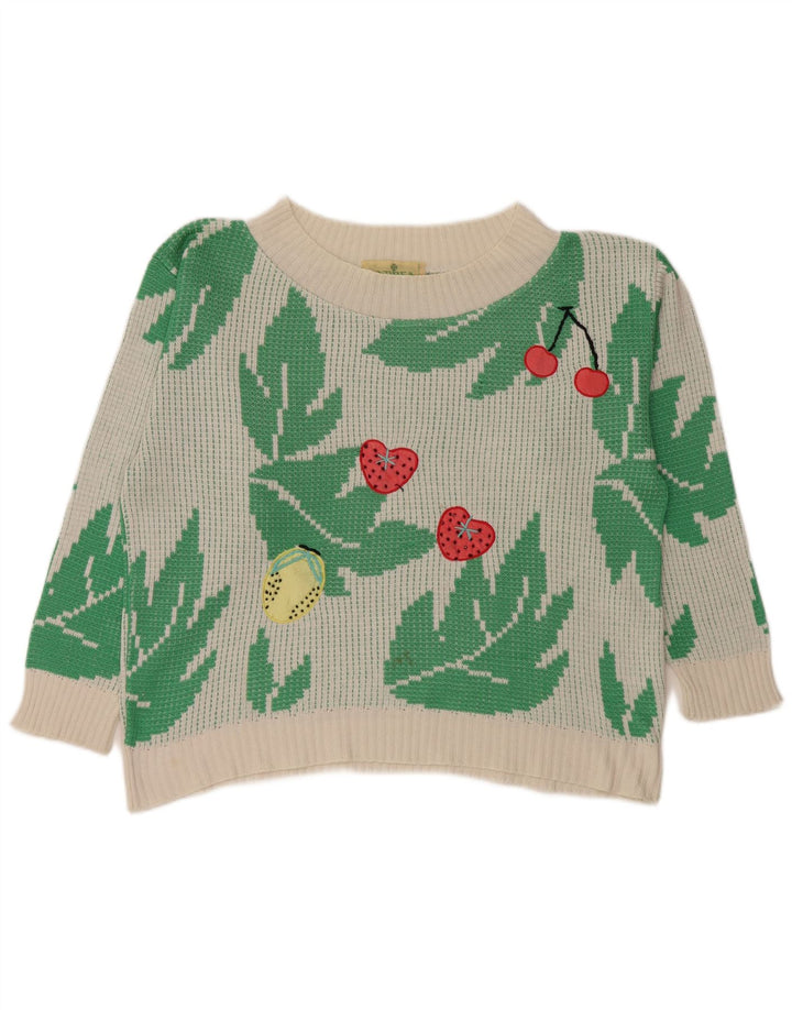 Maglione da donna vintage con scollo a barchetta corto UK 10 piccolo acrilico bianco