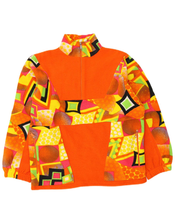 Maglione in pile da donna vintage con zip e collo UK 18 XL arancione geometrico