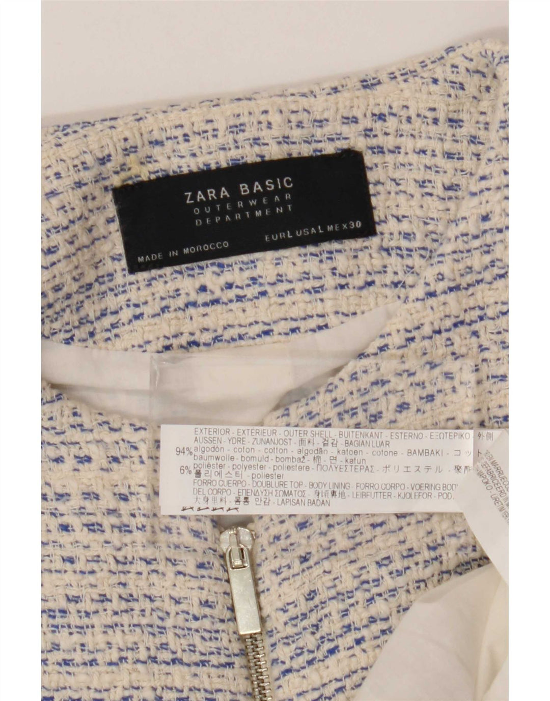Giacca blazer con zip intera da donna Zara UK 14 grande bianca screziata