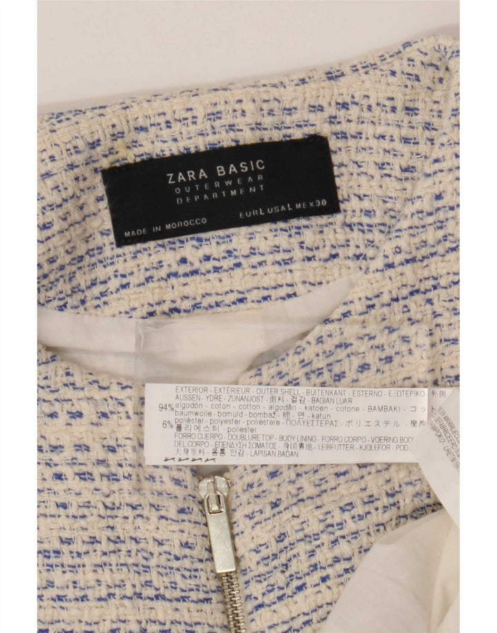 Giacca blazer con zip intera da donna Zara UK 14 grande bianca screziata