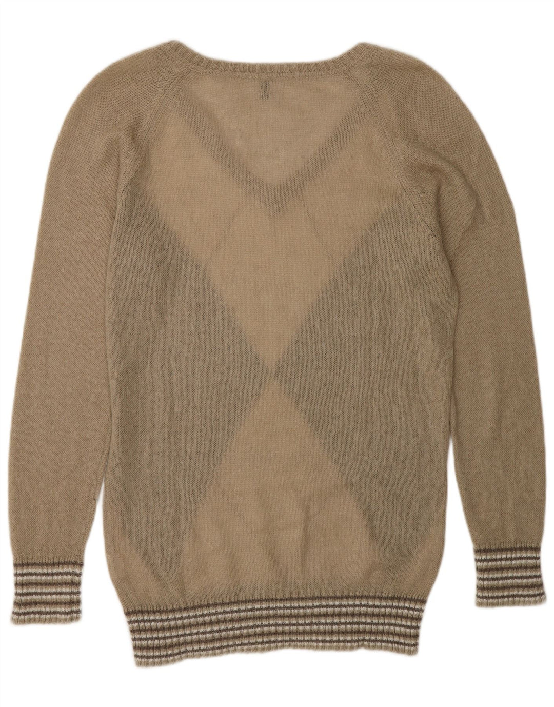 Maglione da donna con scollo a V Benetton UK 14 Argyle/diamante beige medio