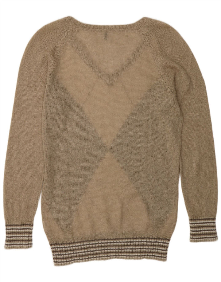 Maglione da donna con scollo a V Benetton UK 14 Argyle/diamante beige medio