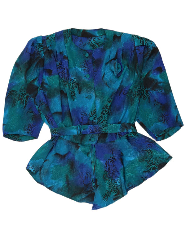 Camicetta vintage da donna a maniche corte UK 16 grande floreale blu