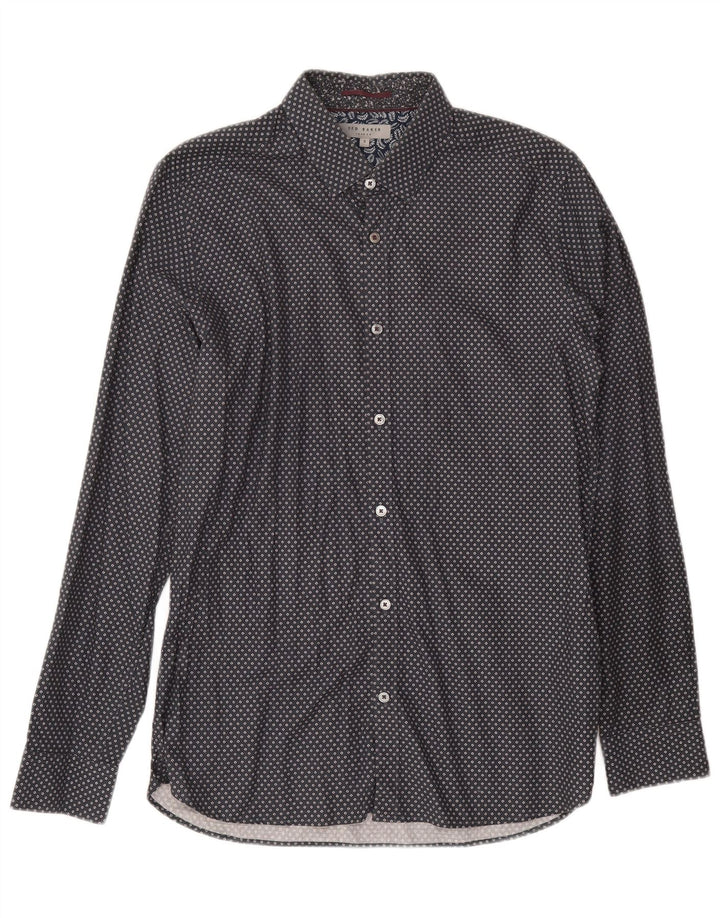 Camicia da uomo Ted Baker taglia 3 cotone maculato grigio medio