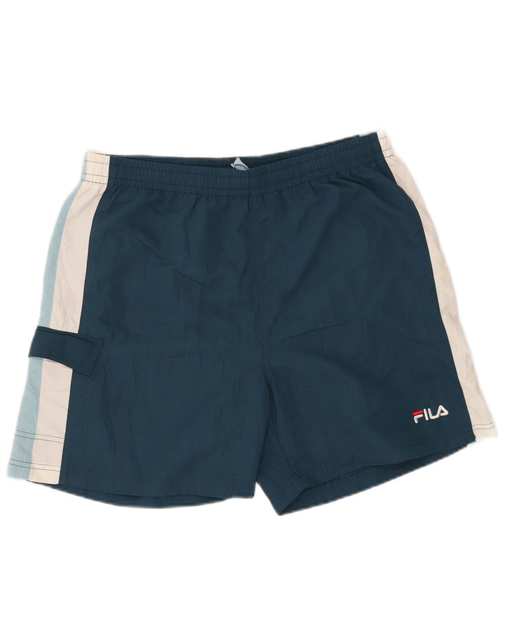 Pantaloncini da bagno da uomo FILA grandi in poliestere color block blu navy