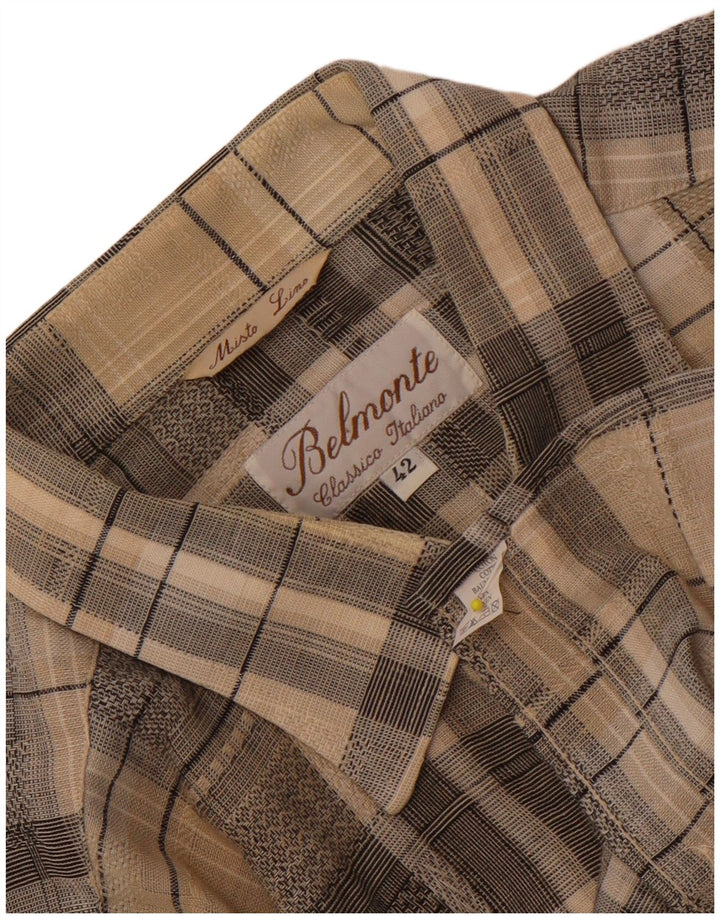 Camicia a maniche corte da uomo Belmonte taglia 42 grande cotone a quadri beige