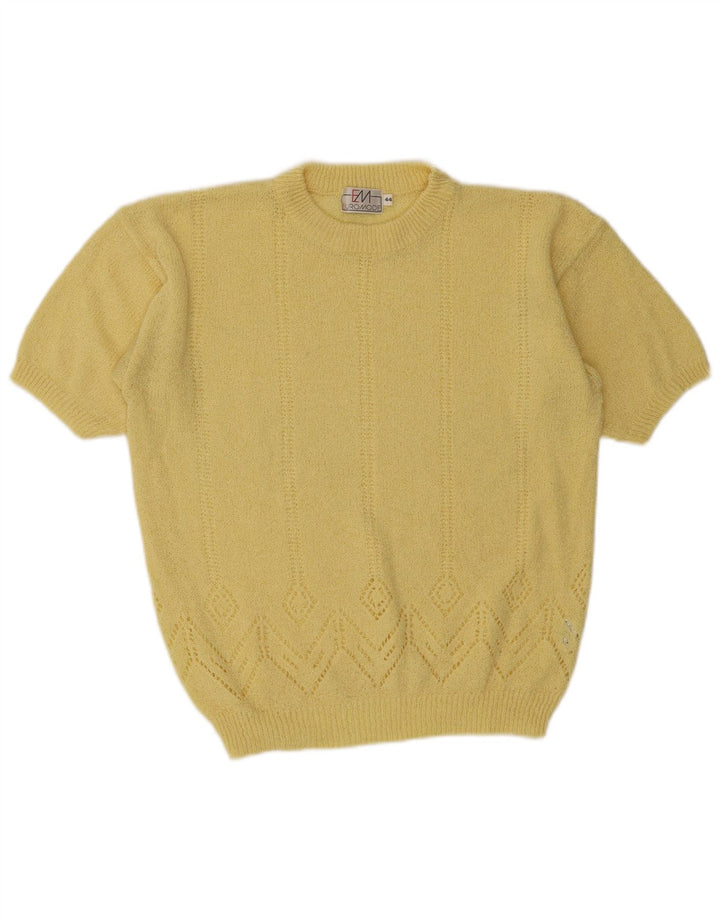 Maglione maglione girocollo a maniche corte da donna Euro Mode IT 44 Giallo medio