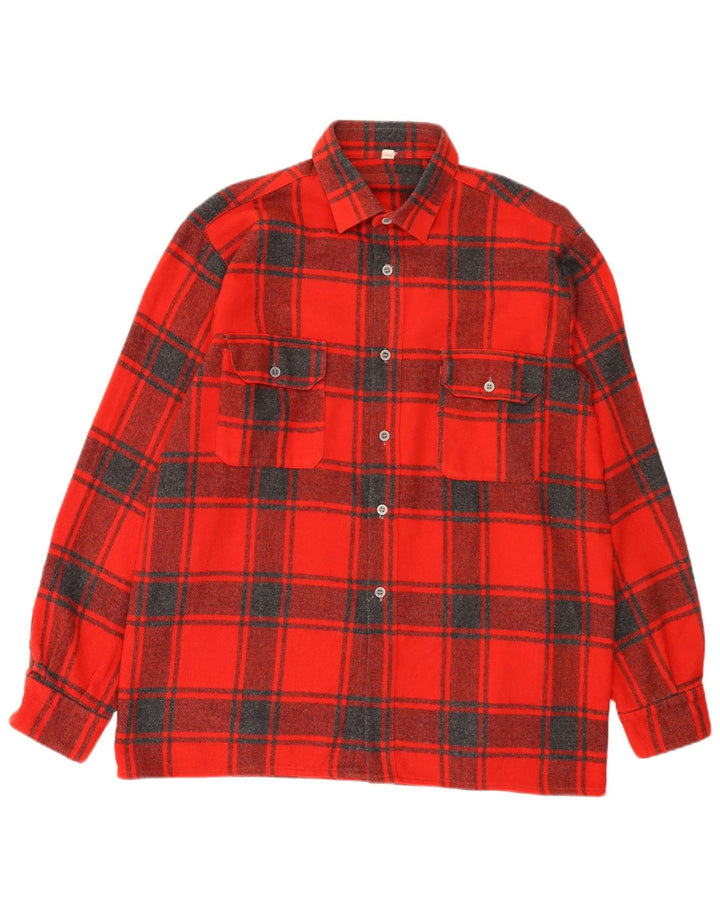Camicia vintage da uomo in flanella taglia 44 XL in lana scozzese rossa