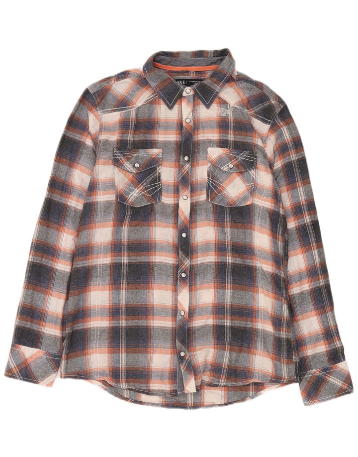 Camicia da uomo BKE in cotone a quadri grigi grandi