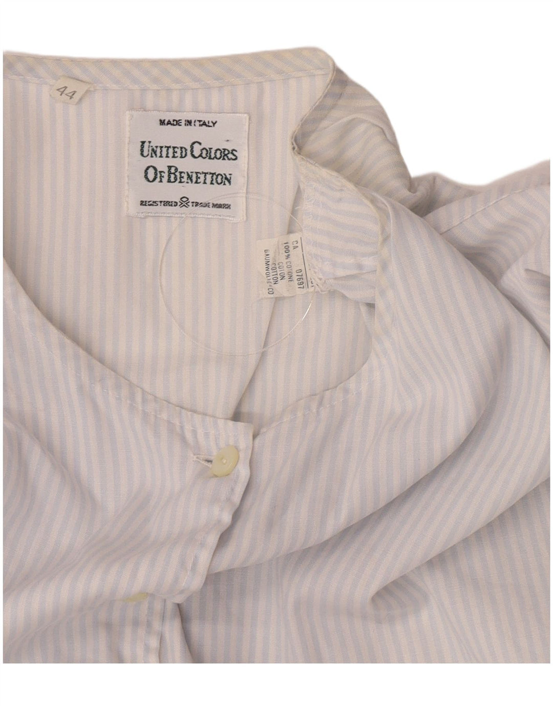 Camicia Benetton Donna Manica Corta IT 44 Blu Medio Gessato