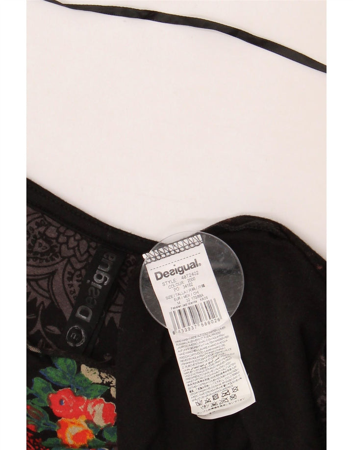 DESIGUAL Top grafico da donna manica lunga UK 12 cotone floreale nero medio