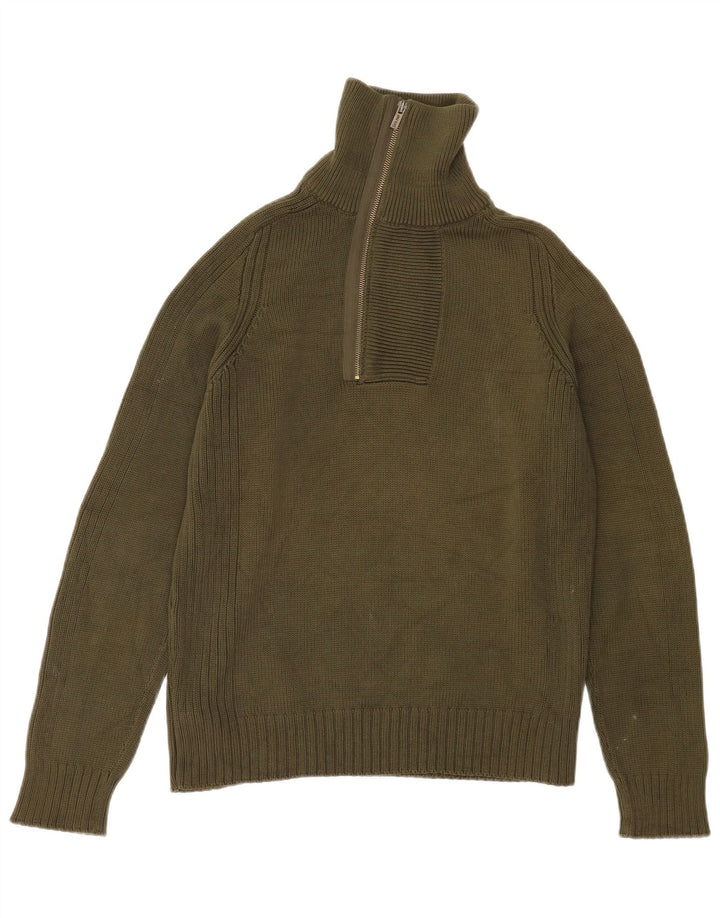 Maglione Zara da uomo con zip e collo in cotone verde medio