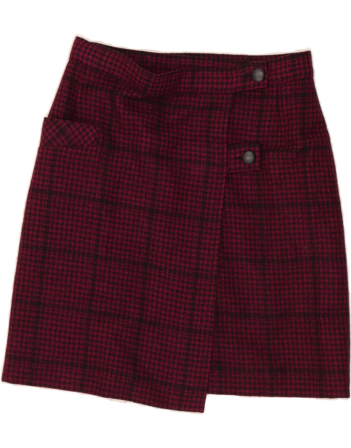 Gonna a portafoglio da donna VINTAGE W30 in lana vergine pied de poule rosa medio