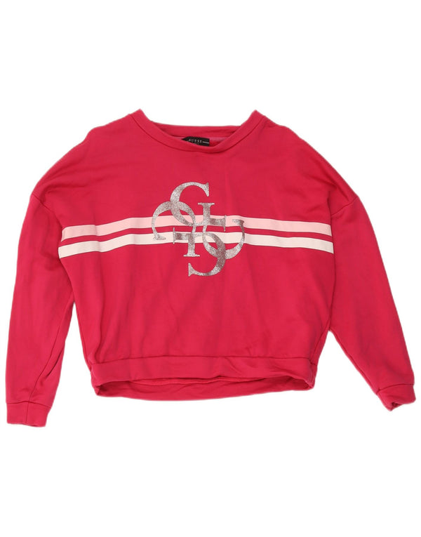 Guess Felpa con grafica corta da donna UK 10 Small Pink Striped