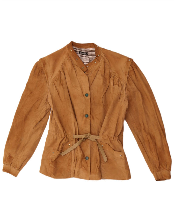 Bomber vintage da donna in pelle scamosciata IT 42 in pelle beige medio