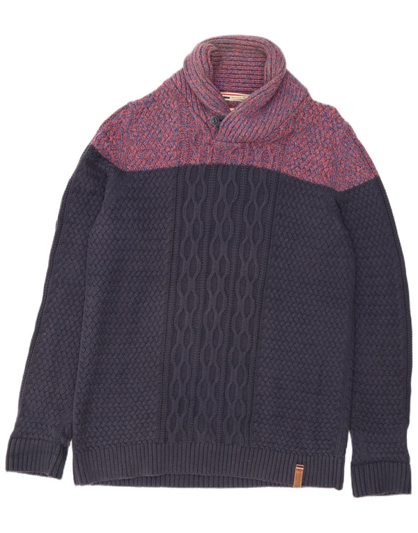 Maglione maglione da uomo con collo a scialle Tommy Hilfiger 2XL Blu navy a blocchi di colore