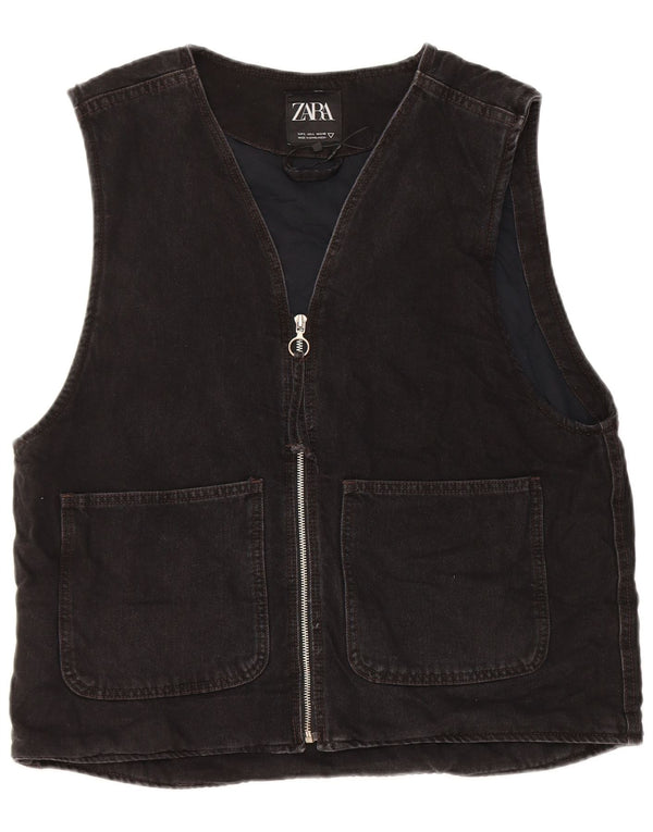 Gilet utility denim da uomo Zara UK 42 grande cotone nero