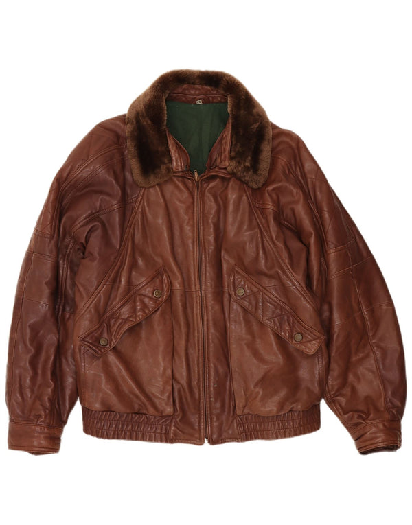 Giacca in pelle vintage da uomo IT 54 2XL Marrone