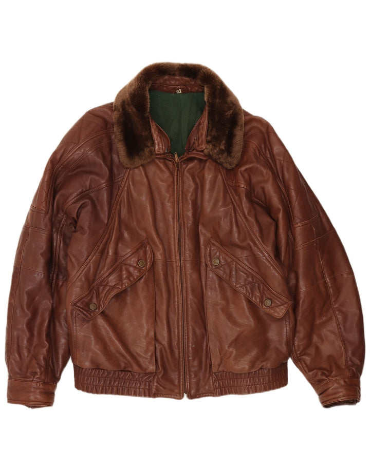 Giacca in pelle vintage da uomo IT 54 2XL Marrone