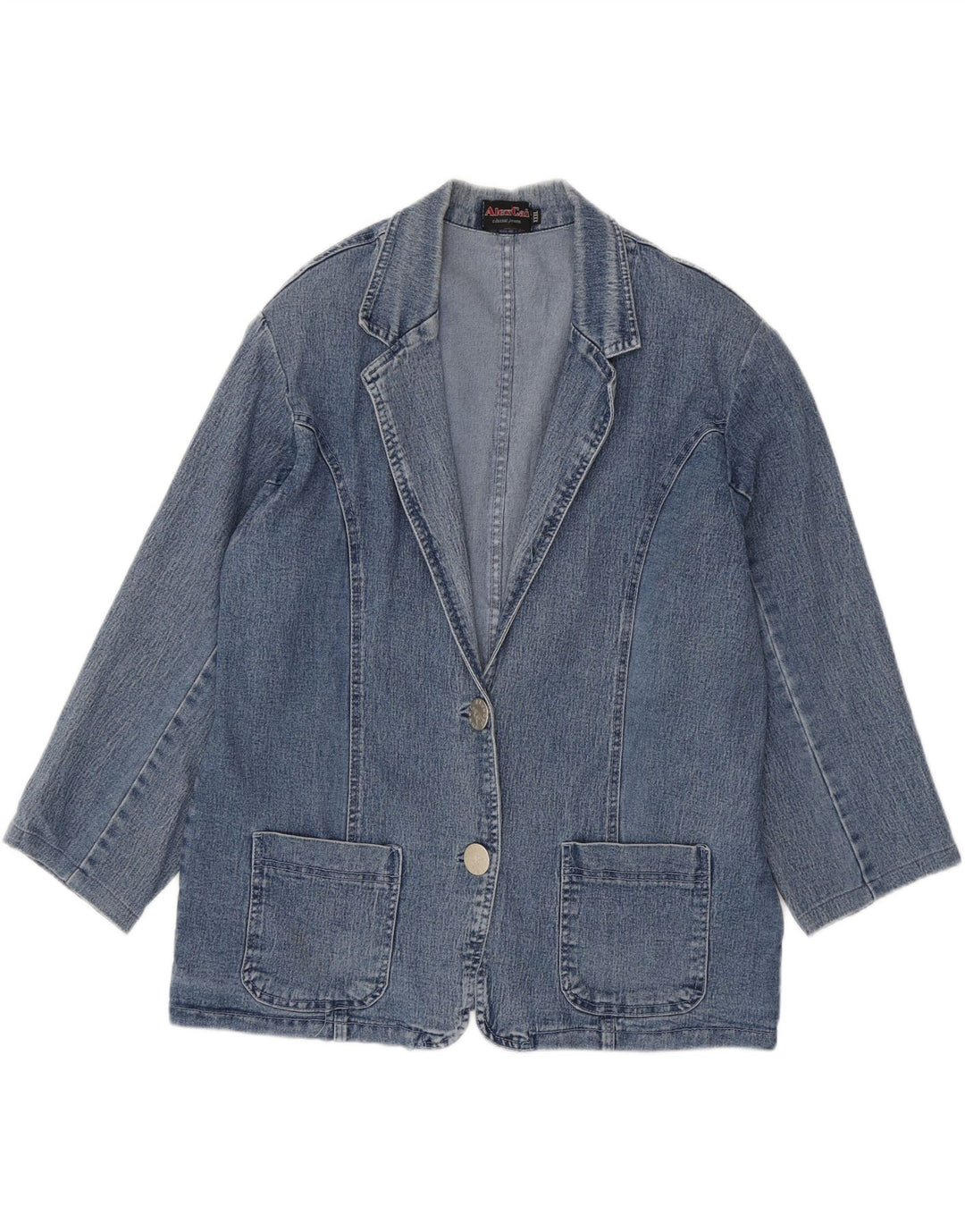 VINTAGE Womens 2 Button Denim Blazer Jacket UK 22 3XL Blue