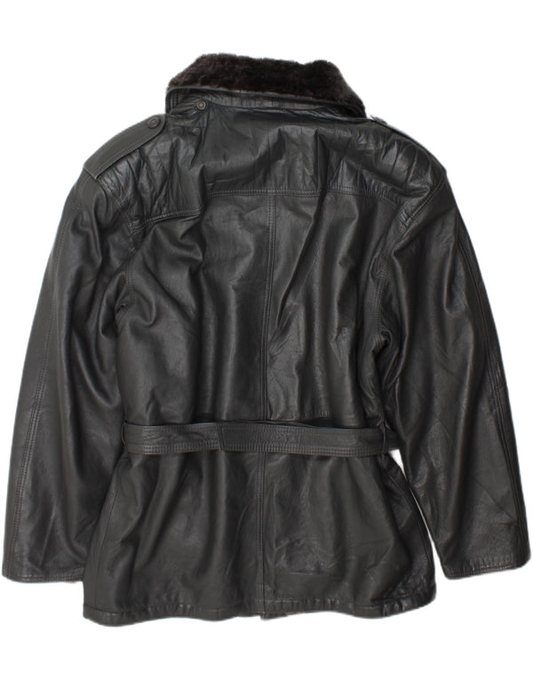 Giacca in pelle militare vintage da uomo IT 54 2XL Grigia