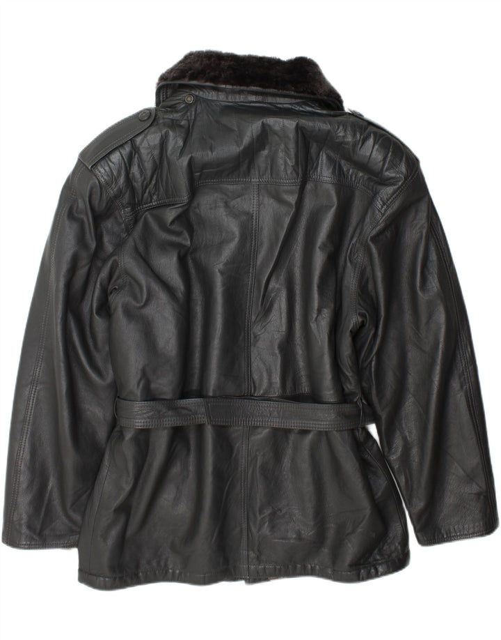 Giacca in pelle militare vintage da uomo IT 54 2XL Grigia