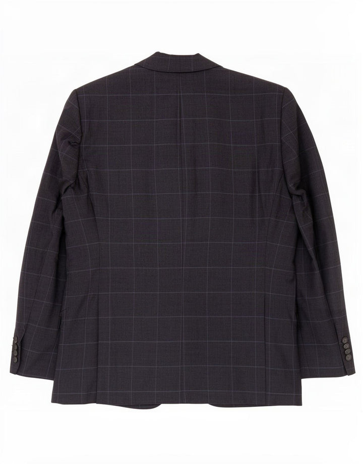 Giacca blazer a 2 bottoni da uomo Marks & Spencer UK 44 XL Lino a quadri blu navy