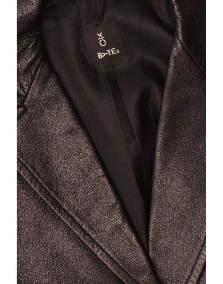 Giacca blazer in pelle vintage da donna a 1 bottone UK 14 pelle nera media
