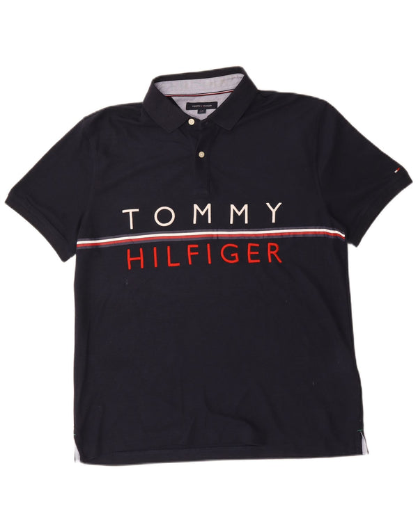 Polo grafica da uomo Tommy Hilfiger grande in cotone blu navy