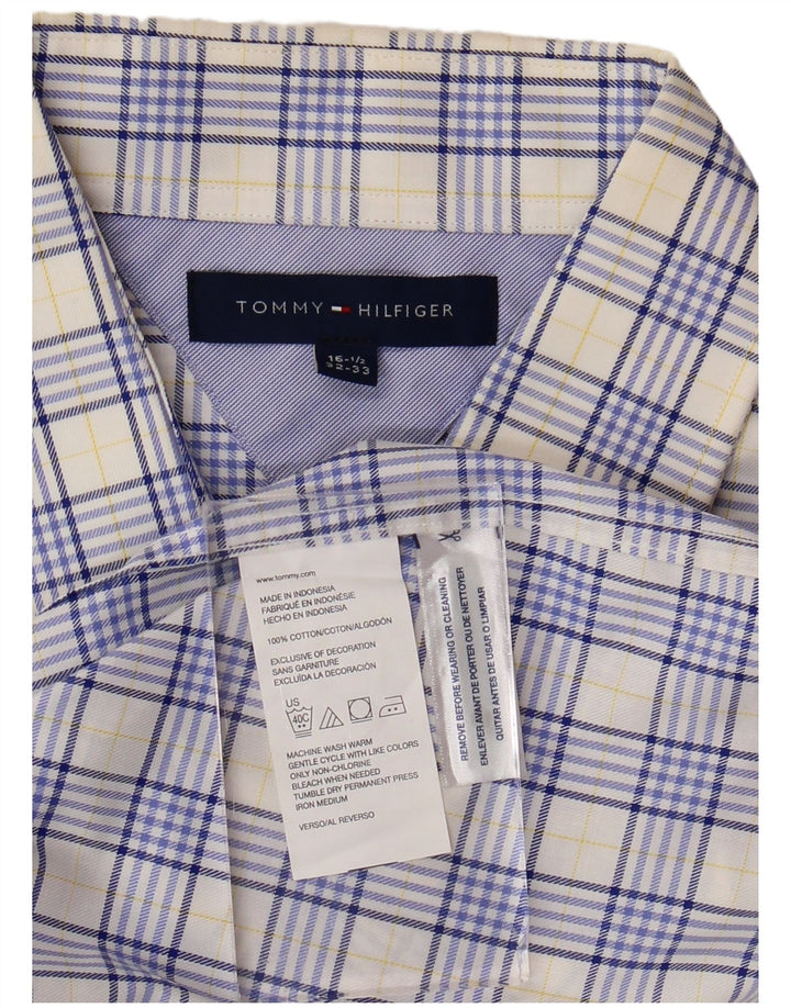 TOMMY HILFIGER Camicia da uomo taglia 16 1/2 grande cotone a quadri blu