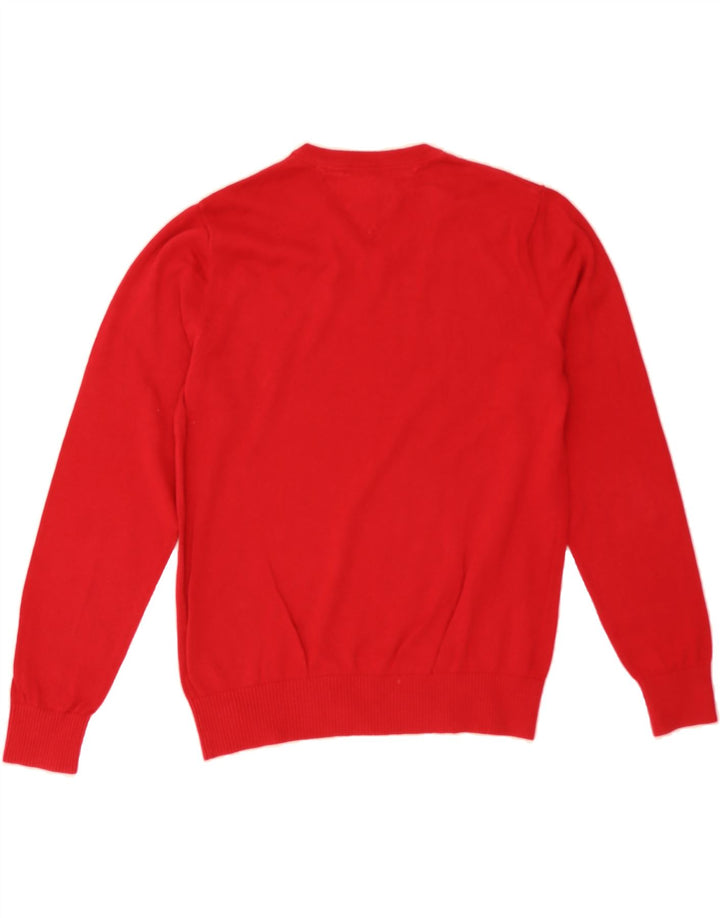 TOMMY HILFIGER Mens V-Neck Jumper Sweater Small Red Cotton Vintage Tommy Hilfiger and Second-Hand Tommy Hilfiger from Messina Hembry 