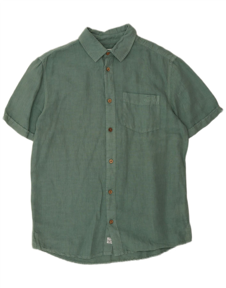 Camicia a maniche corte da uomo Weird Fish Lino verde medio