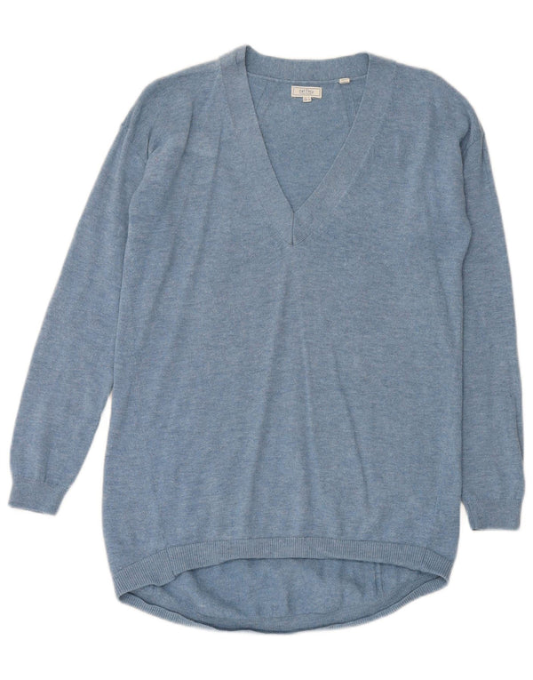 FAT FACE Womens Loose Fit Longline V-Neck Jumper Sweater UK 8 Small Blue
