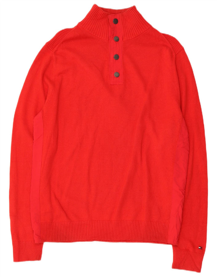 TOMMY HILFIGER Maglione da uomo con collo a bottoni grande cotone rosso