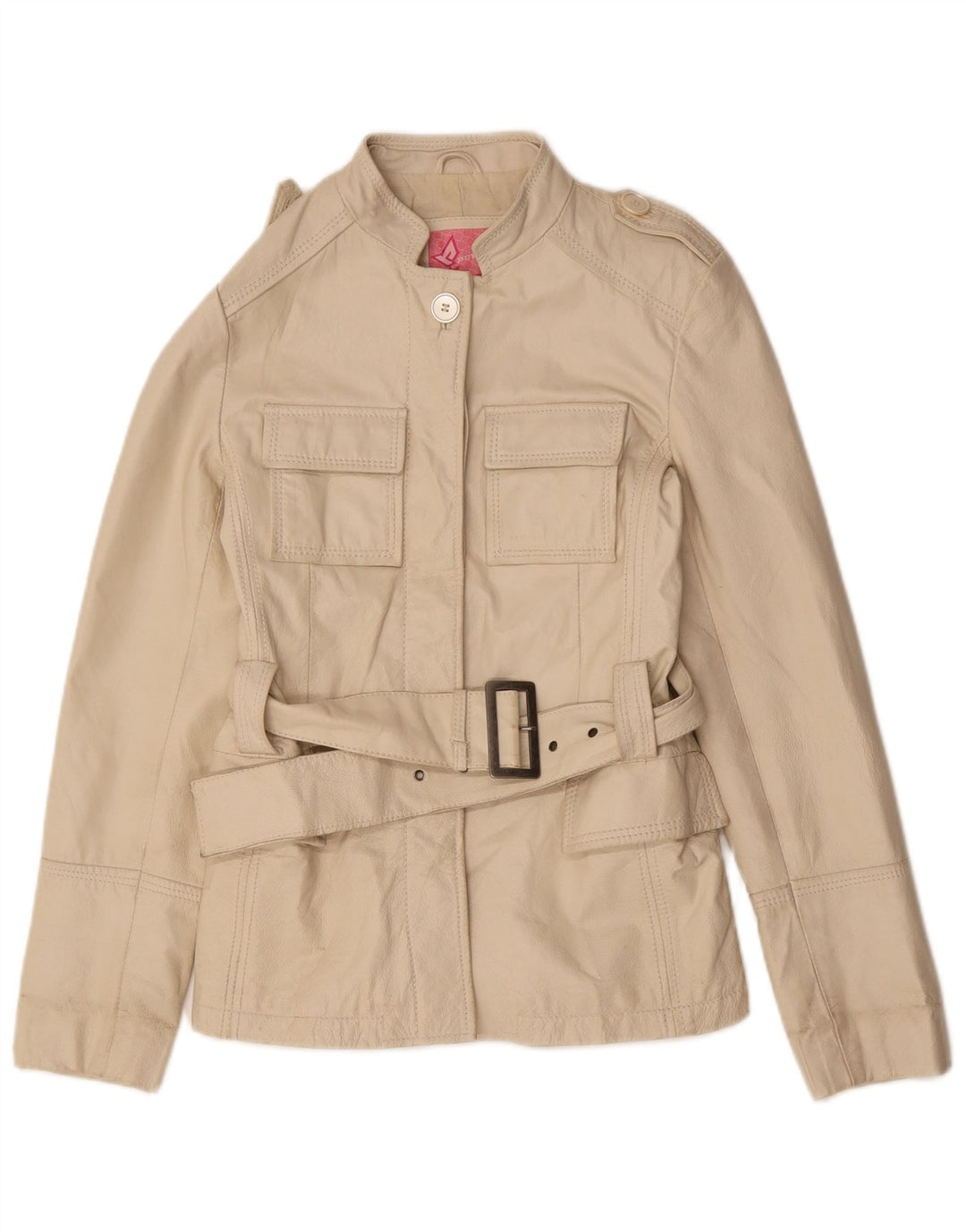 Giacca in pelle militare vintage da donna IT 44 in pelle beige media