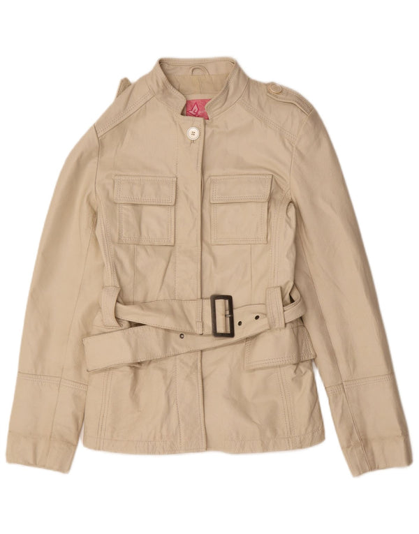 Giacca in pelle militare vintage da donna IT 44 in pelle beige media