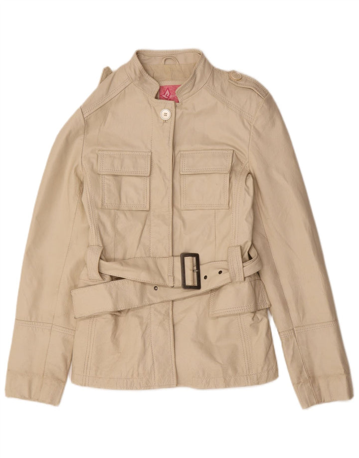 Giacca in pelle militare vintage da donna IT 44 in pelle beige media