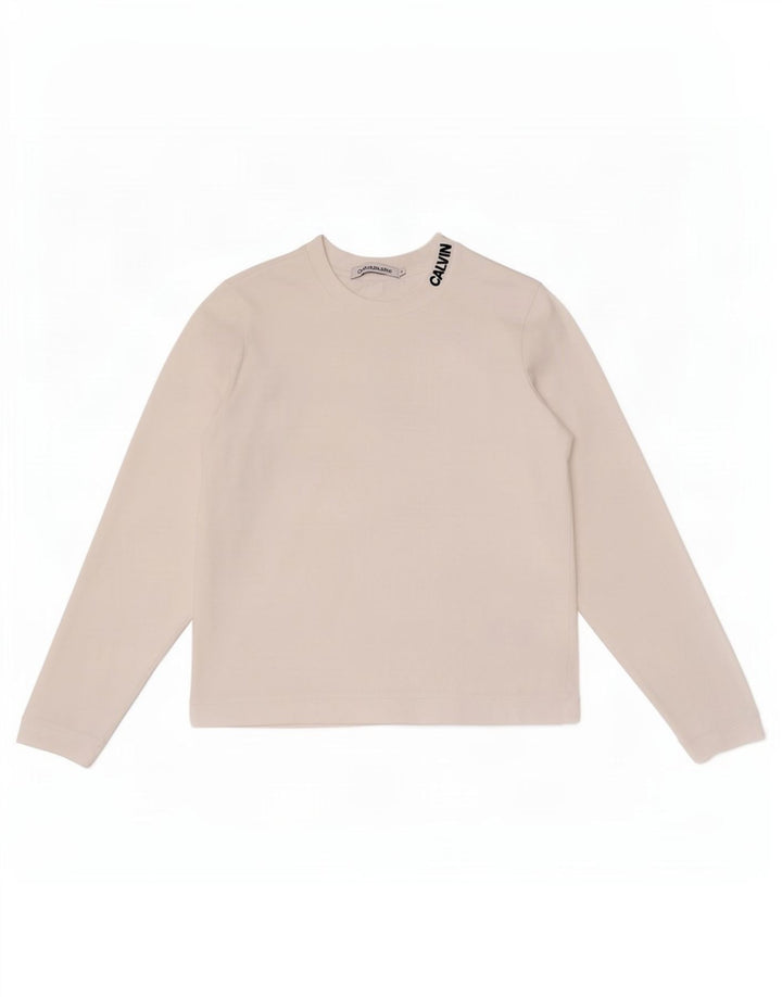 Top a maniche lunghe da donna Calvin Klein Jeans UK 10 piccolo bianco
