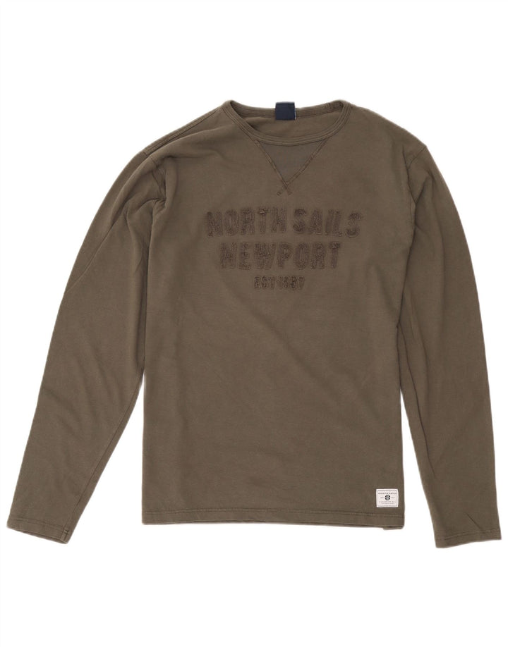 North Sails Top grafico da uomo con vestibilità regolare, manica lunga, cotone kaki medio