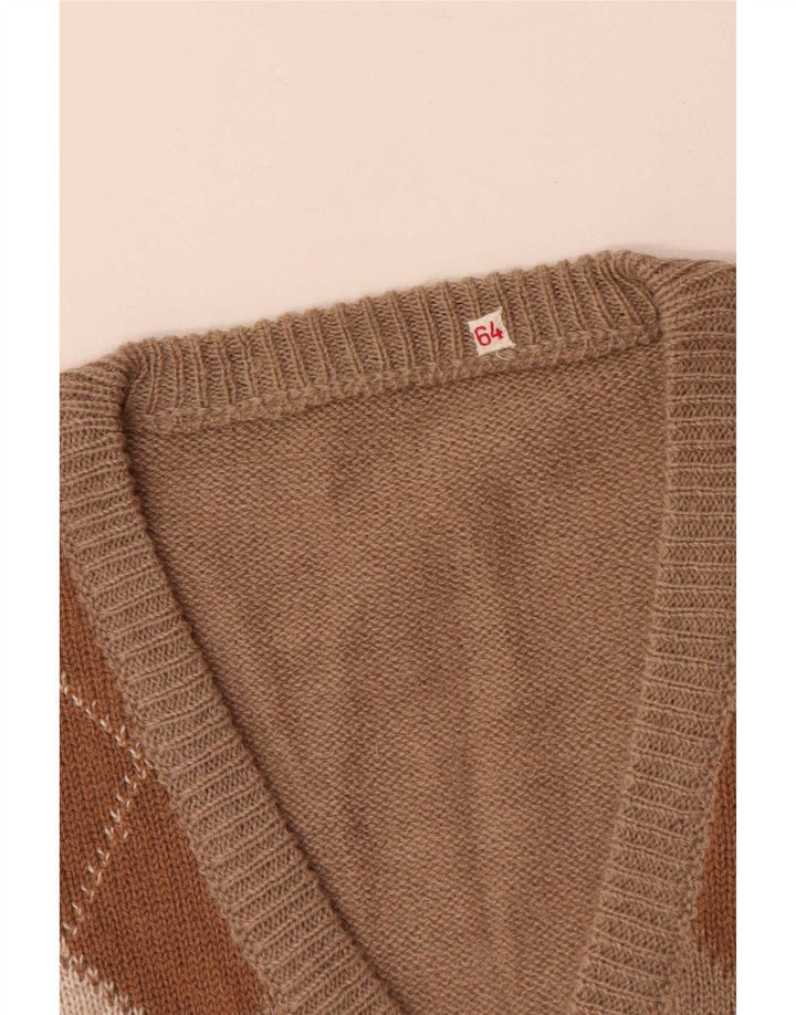 Canottiera vintage da uomo, canotta piccola, beige, a rombi/acrilico con diamanti