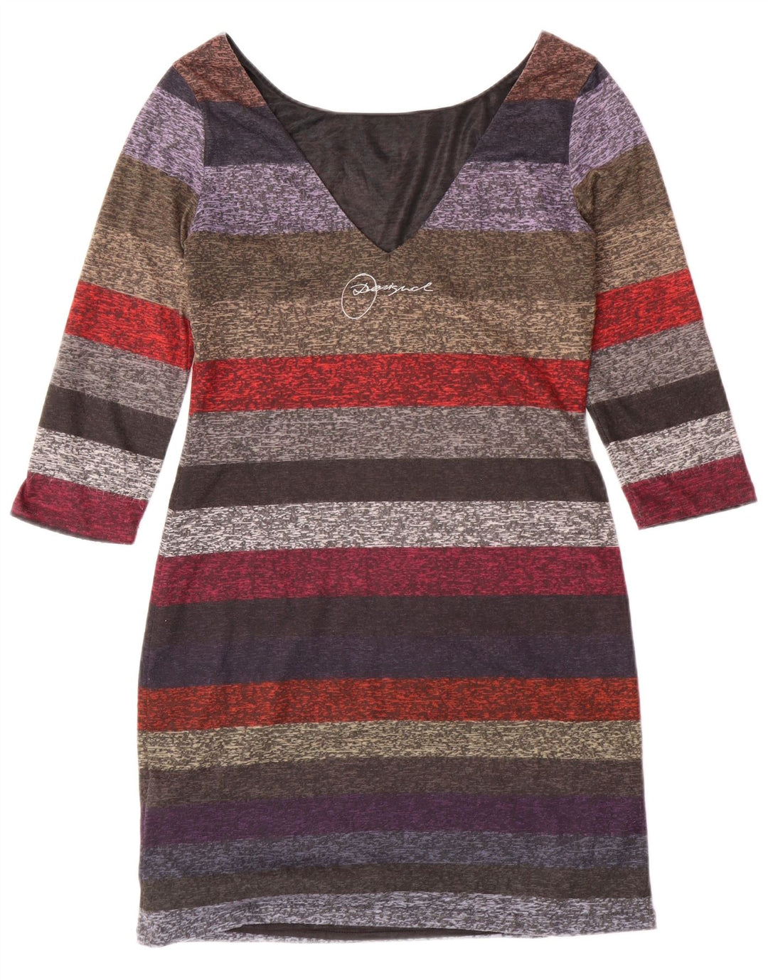 DESIGUAL Abito tubino da donna con maniche a 3/4 UK 12 Medio a righe multicolore