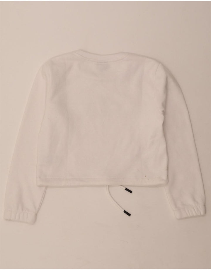 ELLESSE Womens Oversized Crop Graphic Sweatshirt Jumper UK 10 Small White